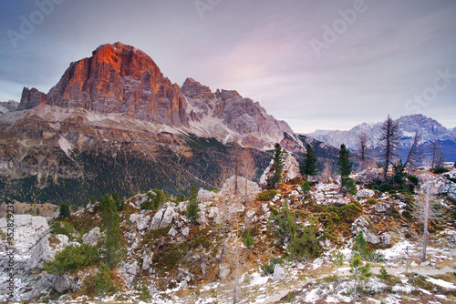 Sunset alpine light in the Dolomites, Italy, Europe photo