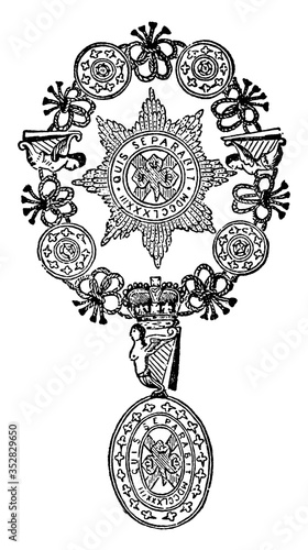 Badge of the Order of St. Patrick, vintage illustration.