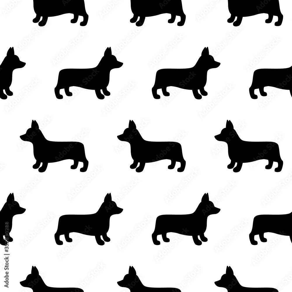 Cartoon corgi dog seamless pattern on white background. Abstract corgi dog pattern for card, wallpaper, album, scrapbook, holiday wrapping paper, textile fabric, garment, t-shirt design etc.