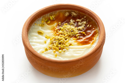 Traditional Turkish Dessert Sutlac. Rice Pudding. photo