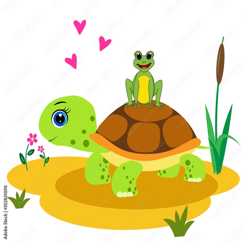 Obraz premium cute cartoon turtle illustration, vector character