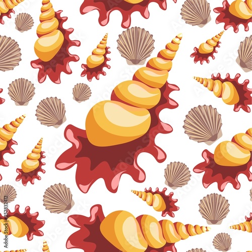 Shells and clams of sea or ocean seamless pattern