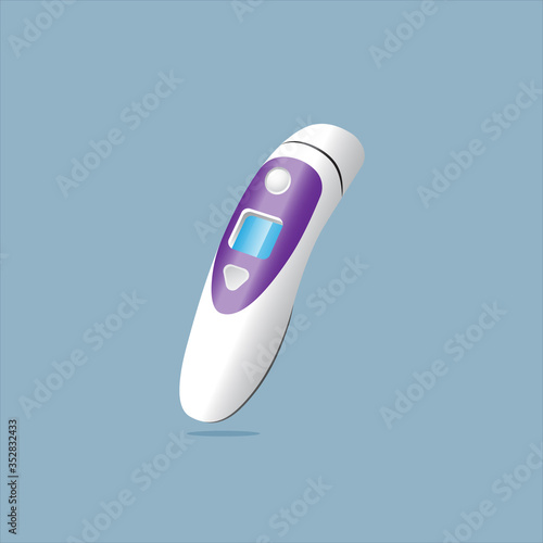 digital infrared thermometer, Infrared non-contact temperature thermometer gun for forehead with temperature range standards, Flat Design Style, Vector Illustration