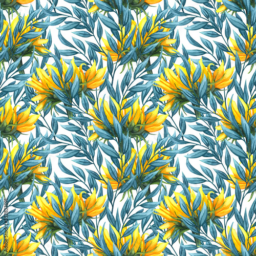 Sunflower seamless pattern. Sunflower fabric background.