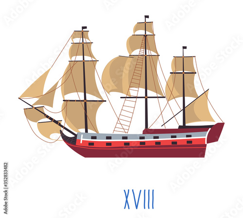 Ship with sails, evolution of naval building vector