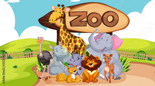 Group of animals with zoo sign