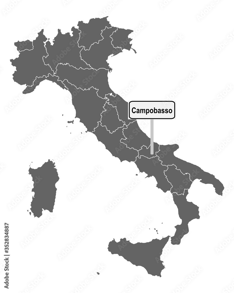 Landkarte von Italien mit Ortsschild von Campobasso