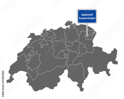 Landkarte der Schweiz mit Ortsschild von Appenzell Ausserrhoden