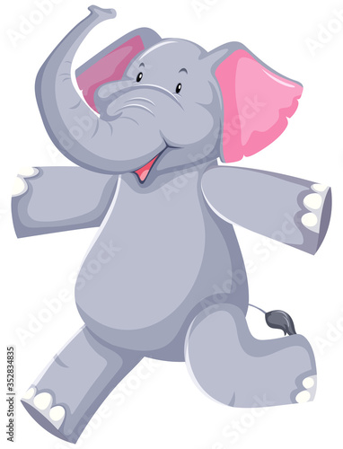 Cute gray elephant running on white background