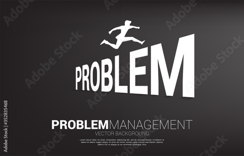 Silhouette businessman jumping across Problem. Background concept for crisis management and challenge in business