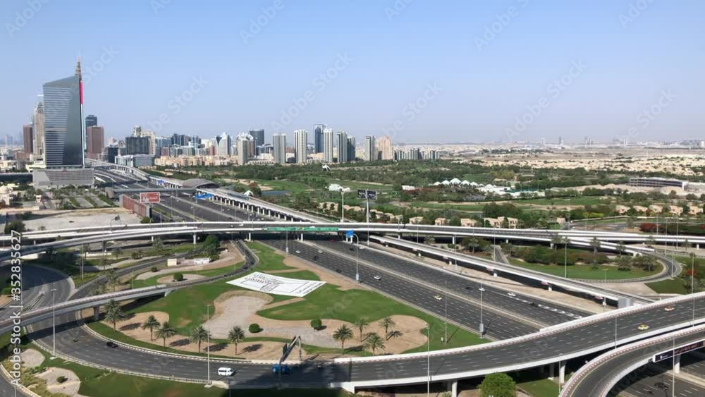 Busy road with moving cars in Dubai junction Busy road with moving cars in Dubai junction