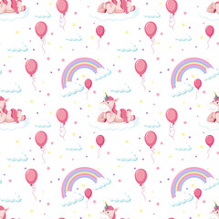Deken met foto Dieren met ballon patronen Seamless pattern cute unicorn with rainbow and balloon  © blueringmedia