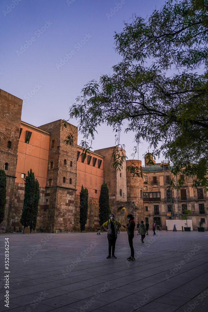 Panorama in Cathedral of Barcelona during Coronavirus pandemic. Catalonia,Spain