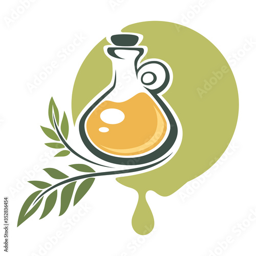 Extra virgin olive oil in bottle, emblem banner