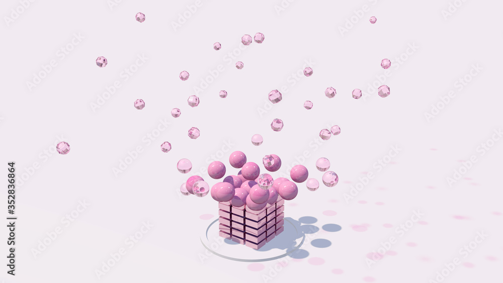 Pink glossy shapes morphing. Abstract illustration, 3d render.