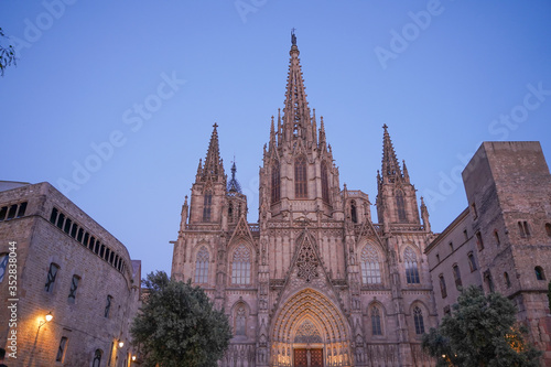 People in Cathedral of Barcelona during Coronavirus pandemic. Catalonia,Spain