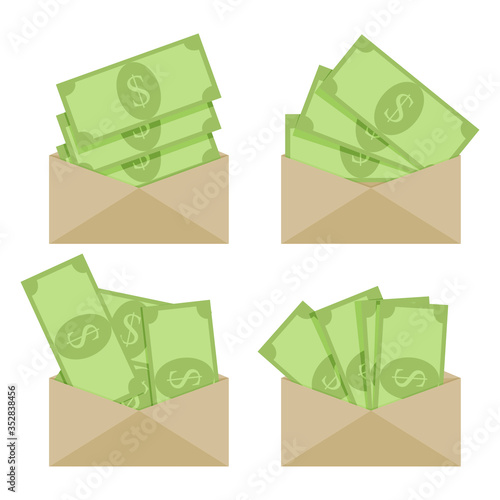 Green banknote in paper envelope, bribe wage or salary