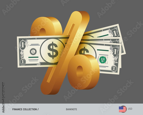 Money transferred to a credit institution in order to receive income in the form of interest. 1 US Dollar. Flat style vector illustration.