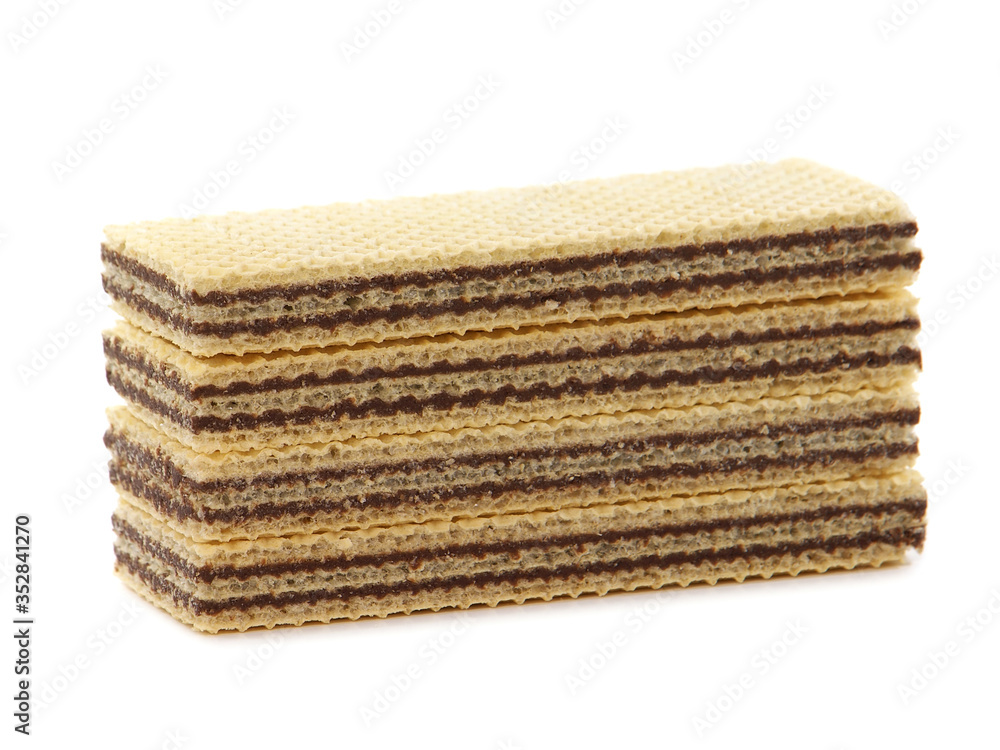 Wafers with cocoa cream filling isolated on white Wafers with cocoa cream filling isolated on white