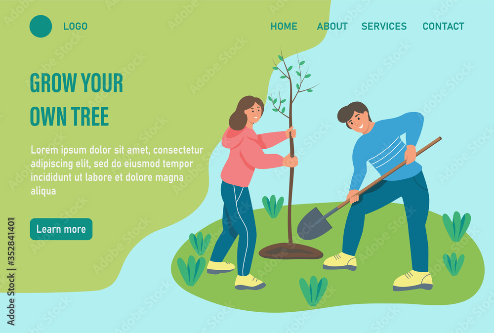 Gardening on the farm. Website homepage landing web page template. Flat vector illustration.
