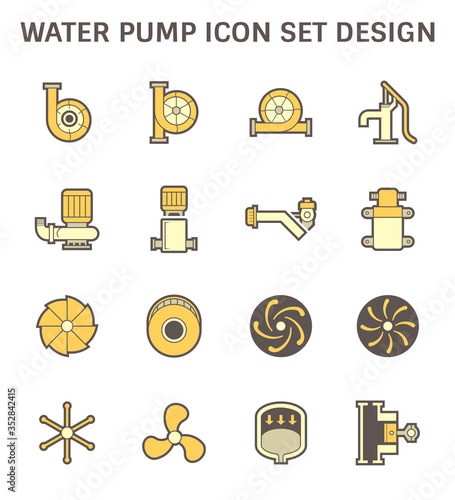 Water pump and steel blade vector icon for water distribution.