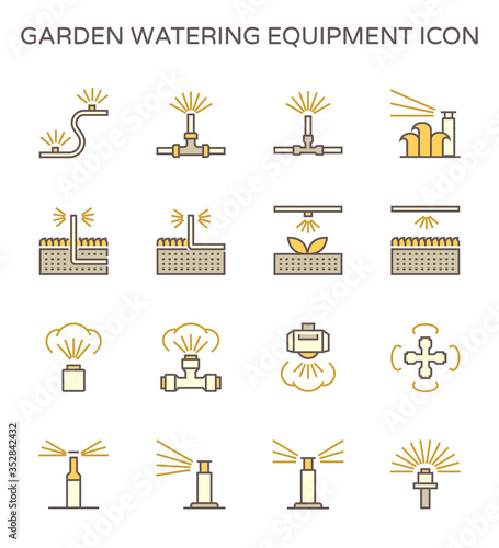 Garden watering equipment and sprinkler icon set for automatic sprinkler system graphic design element, editable stroke.