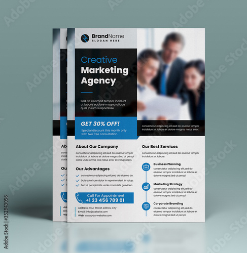 Modren Blue And Black Corporate Business Agency Flyer Design Template for Advertisement, A4 brochure Design Template, Print Ready Design Layout