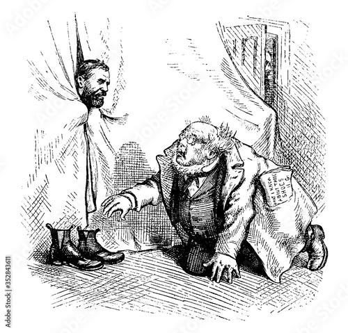 Greeley's Attempt to Steal Grant's Policies, vintage illustration.