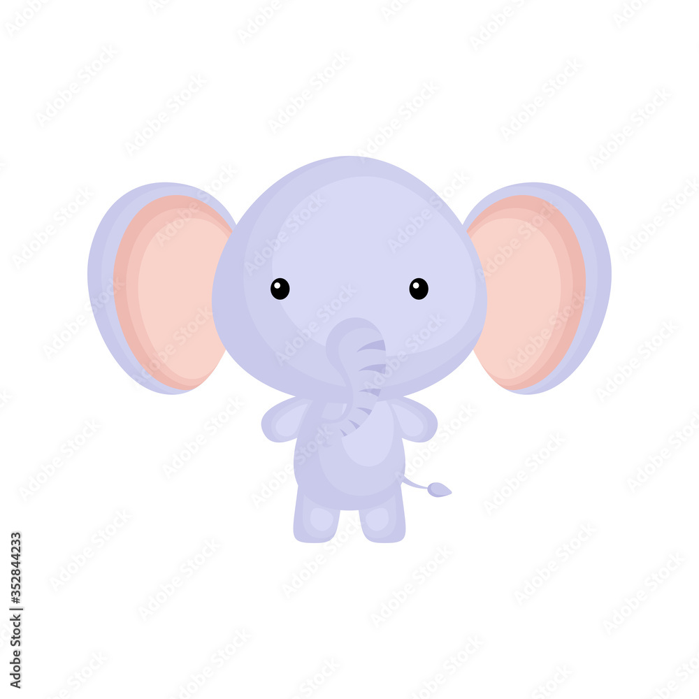 Cute funny baby elephant isolated on white background. Wild africa adorable animal character for design of album, scrapbook, card and invitation. Flat cartoon colorful vector illustration. Cute funny baby elephant isolated on white background. Wild africa adorable animal character for design of album, scrapbook, card and invitation. Flat cartoon colorful vector illustration.
