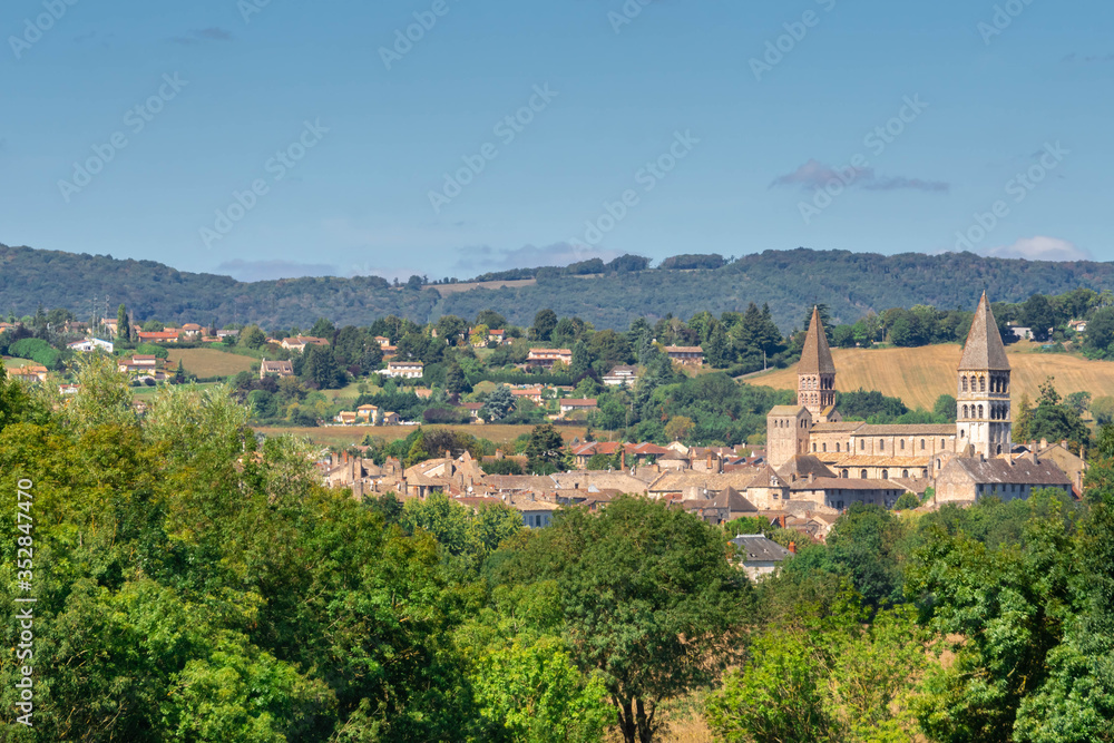 Panorama of old town and abbey in France