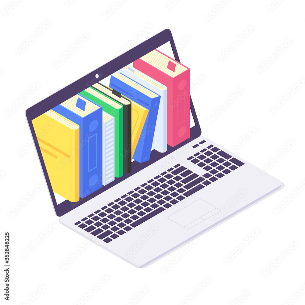 Isometric education online study concept technology knowledge design web e-learning and book library vector illustration Isometric education online study concept technology knowledge design web e-learning and book library vector illustration