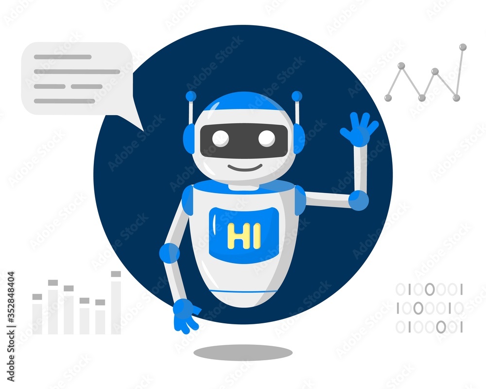 Chat bot robot say hi vector flat cartoon character illustration on white  background speak bubble voice support service chat bot virtual online help  customer support Stock Vector | Adobe Stock
