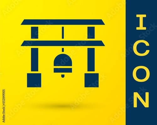 Blue Japan Gate icon isolated on yellow background. Torii gate sign. Japanese traditional classic gate symbol. Vector Illustration