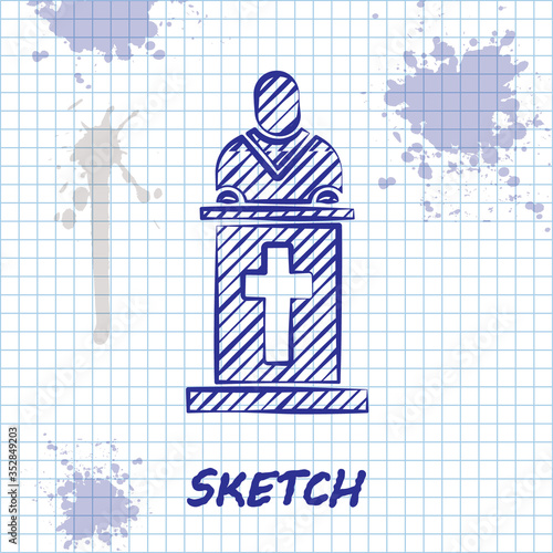 Sketch line Church pastor preaching icon isolated on white background. Vector Illustration