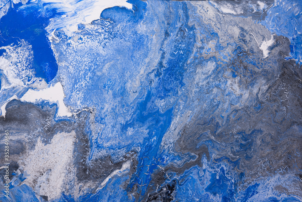 Acrylic  abstract background. Blue paint with silver