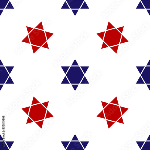 Blue and red Star of David icon isolated seamless pattern on white background. Jewish religion symbol. Symbol of Israel. Vector Illustration