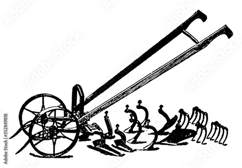 Double Wheel Cultivator, vintage illustration.