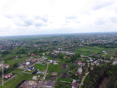 Aerial view of the saburb landscape  drone image . Near Kiev  Ukraine