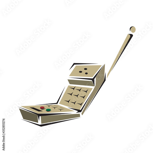 Telephone handset with speaker and microphone. Device with mounted antenna on top of unit. Equipment for safe bond, half-duplex communication phone in EPS10