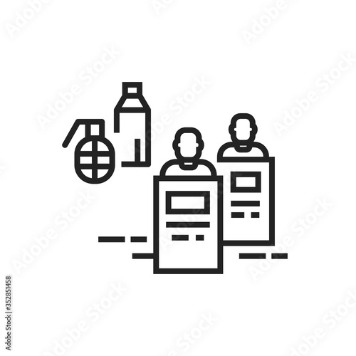 Mob violence line black icon. Civil unrest, vandalism. Social protest. Pictogram for web page, mobile app, promo. Editable stroke