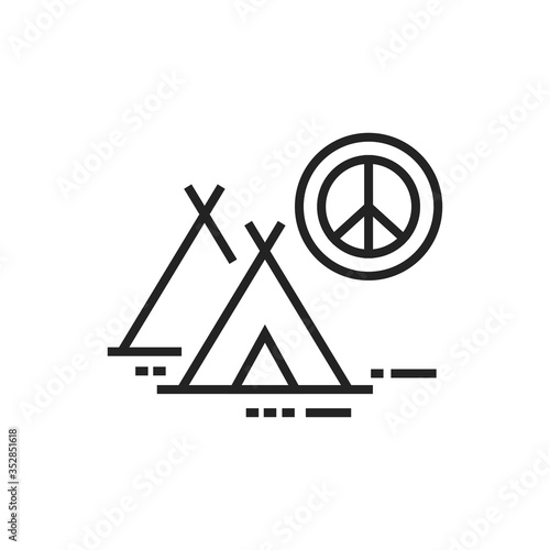 Peace camp black icon. Anti war movement. Peaceful protest. . Pictogram for web page, mobile app, promo. Editable stroke.