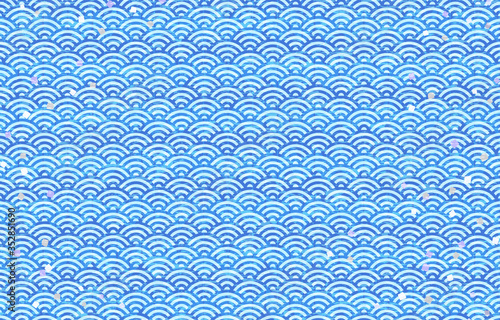 青海波と矢絣に掠れを重ねた和風背景