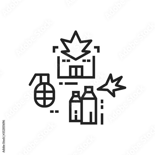 Vandalism line black icon. Civil unrest. Public, private property destruction. Social protest. Pictogram for web page, mobile app, promo. Editable stroke