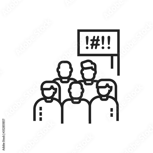 Social protest line black icon. Manifestations of civil unrest. Group of people strike. Pictogram for web page, mobile app, promo. Editable stroke.