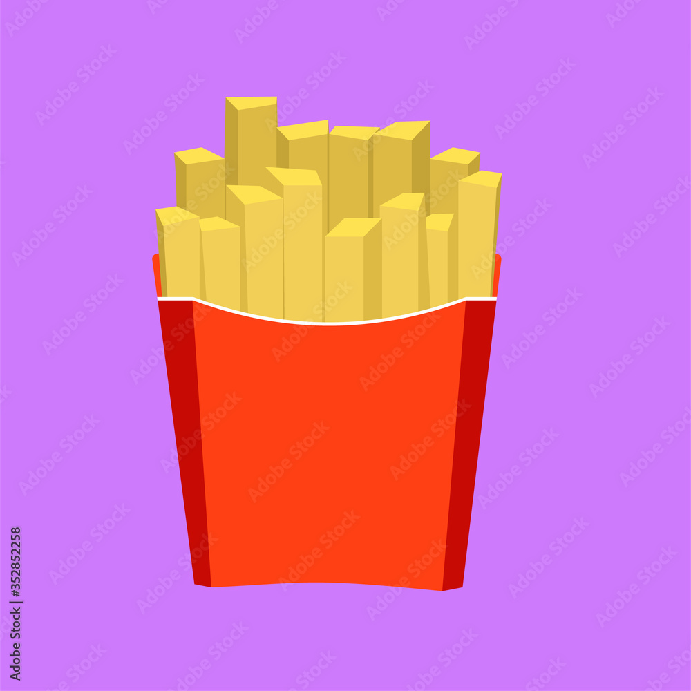 Yellow french fries in a red cardboard box Yellow french fries in a red cardboard box