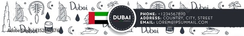 UAE. Travel to Dubai. Hand draw doodle background. Vector illustration.