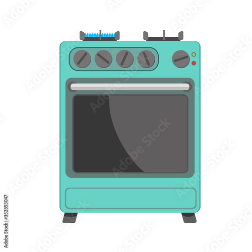 Bright-colored gas stove with a lit torch retro vintage 70's