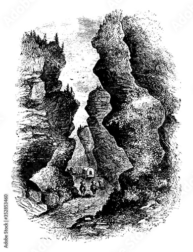 Mountain pass, vintage illustration.