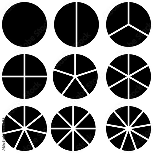 Set infographic icons circles divided by radius into sectors, vector of the circle sector for visualization of infographic data information