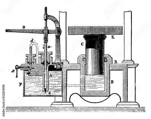 Hydraulic Press, vintage illustration.